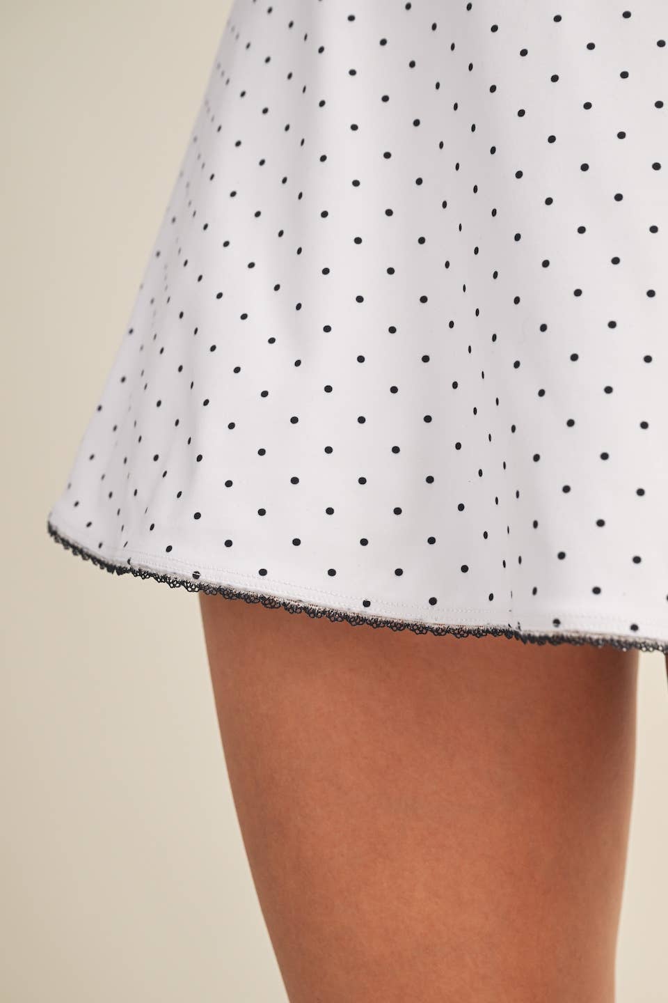 KIMBERLY C - Polka Dot Print Lace Trim Ruffle Mini Dress