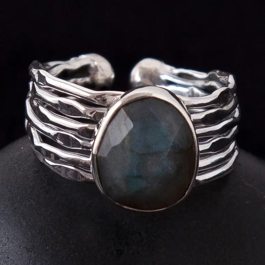 Baizaar Sterling Silver Bramble Ring with Labradorite Stone
