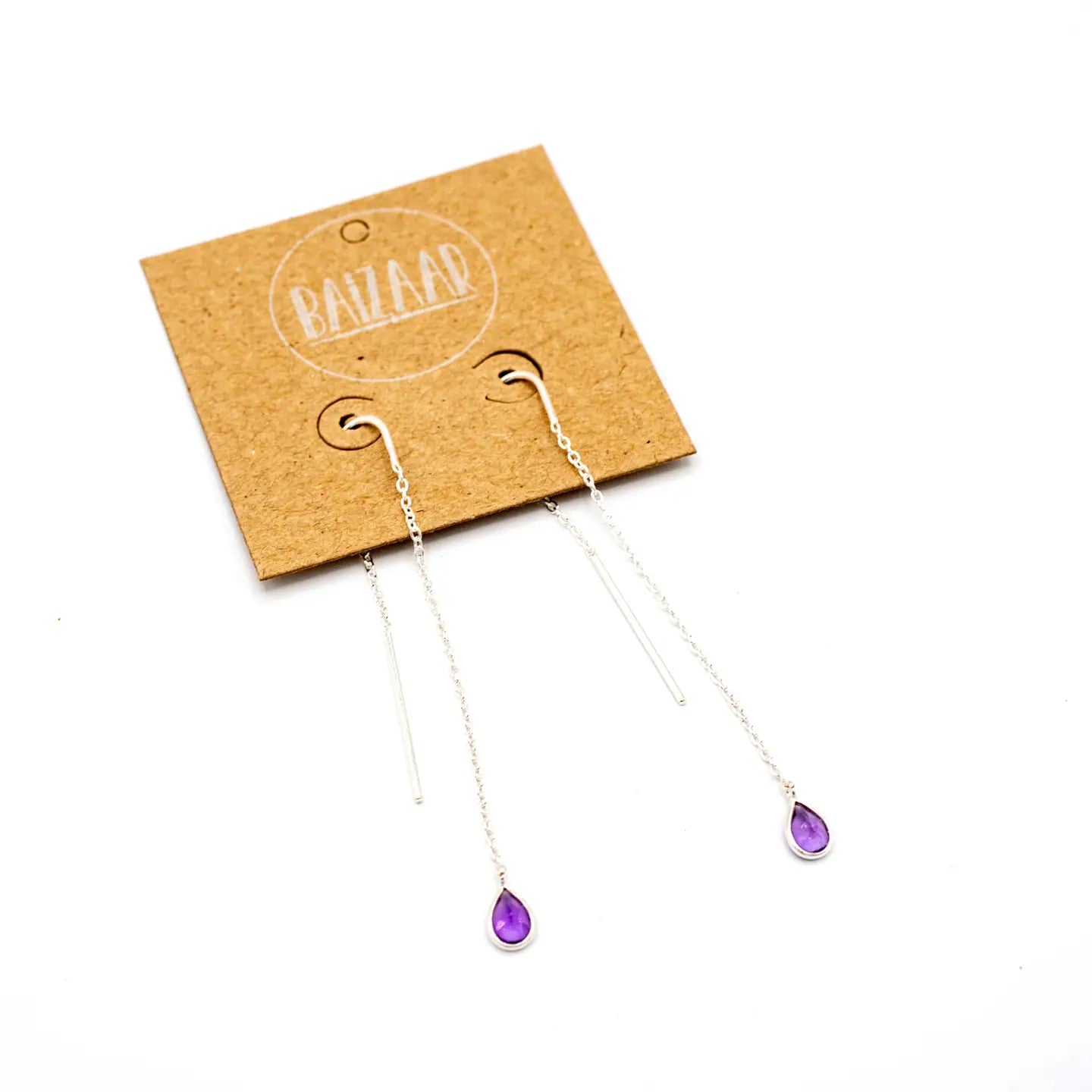 Baizaar Threader Stone Earrings- Amethyst