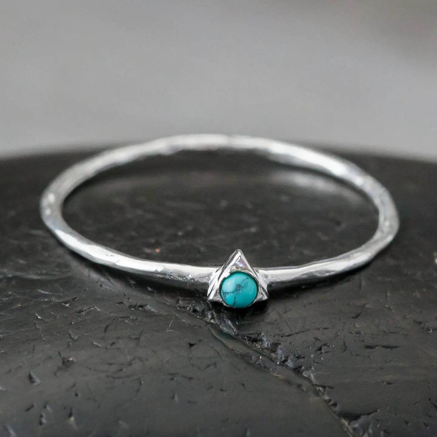 Baizaar Sterling Silver Tiny Turquoise Triangle Ring
