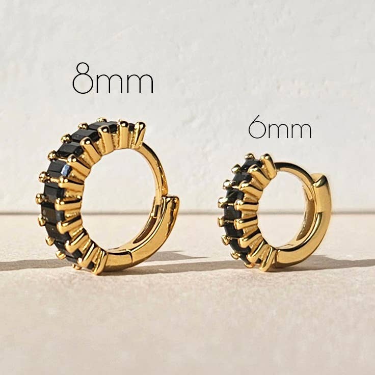 HolyBang Jewels Black Baguette Huggie Earrings  - Silver