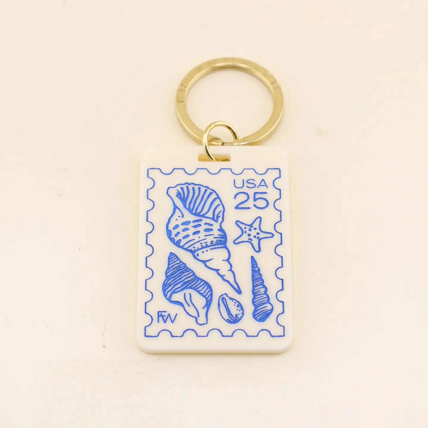 Freshwater Curated Goods Seashell Postage Stamp Keychain