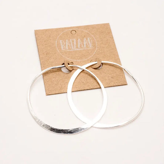 Baizaar - Sterling Silver Brushed Hoop Earring