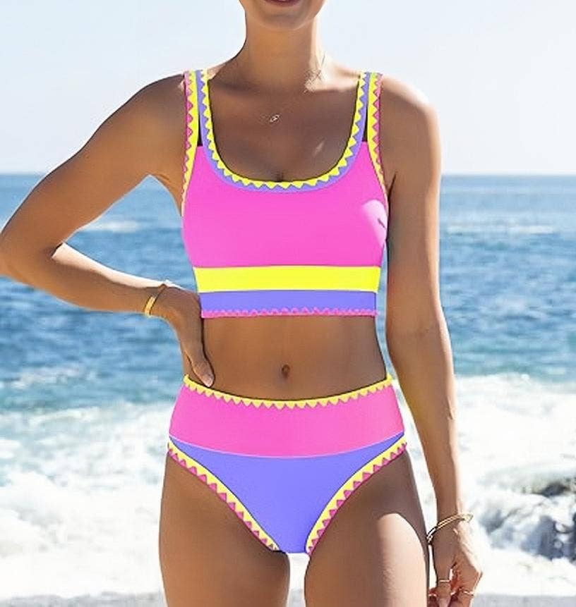 Anna Kaci Colorblock High Waisted Bikini Bottom