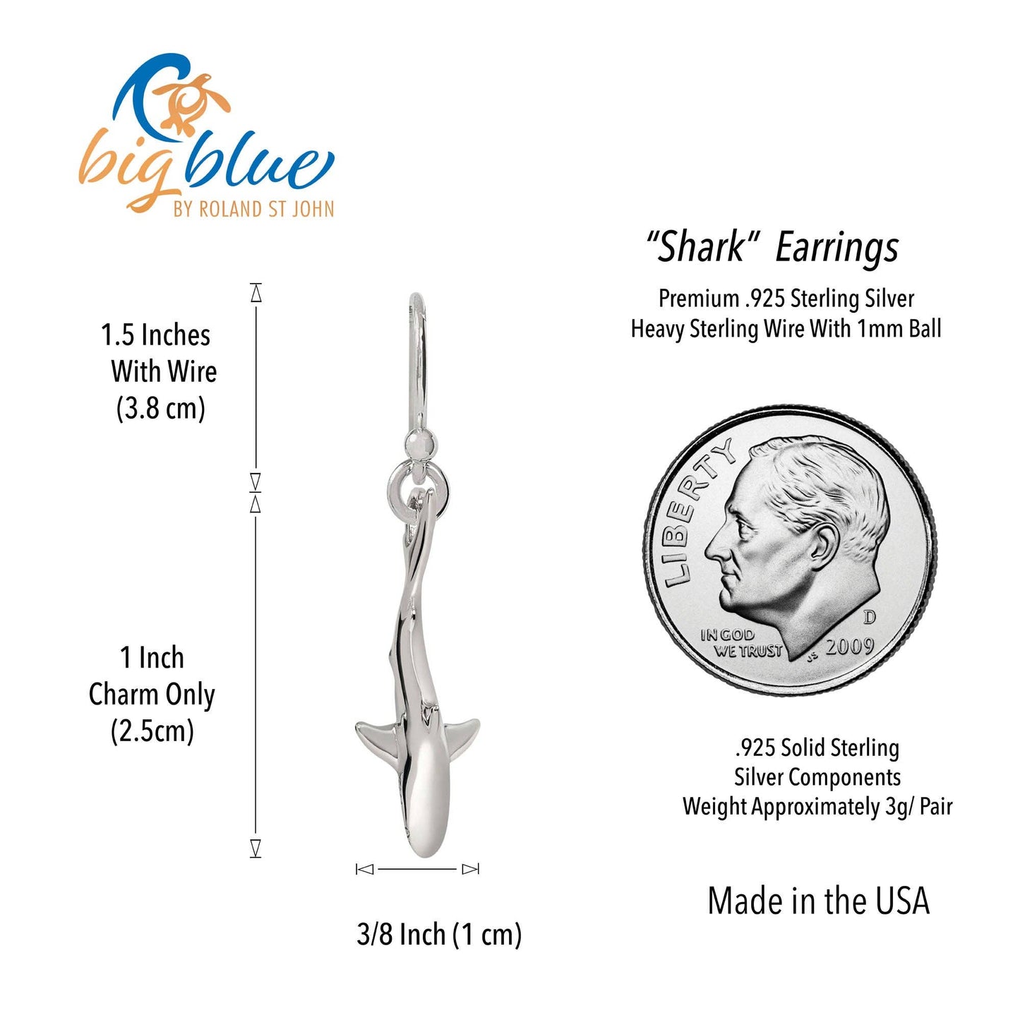 Big Blue Shark Drop Earrings