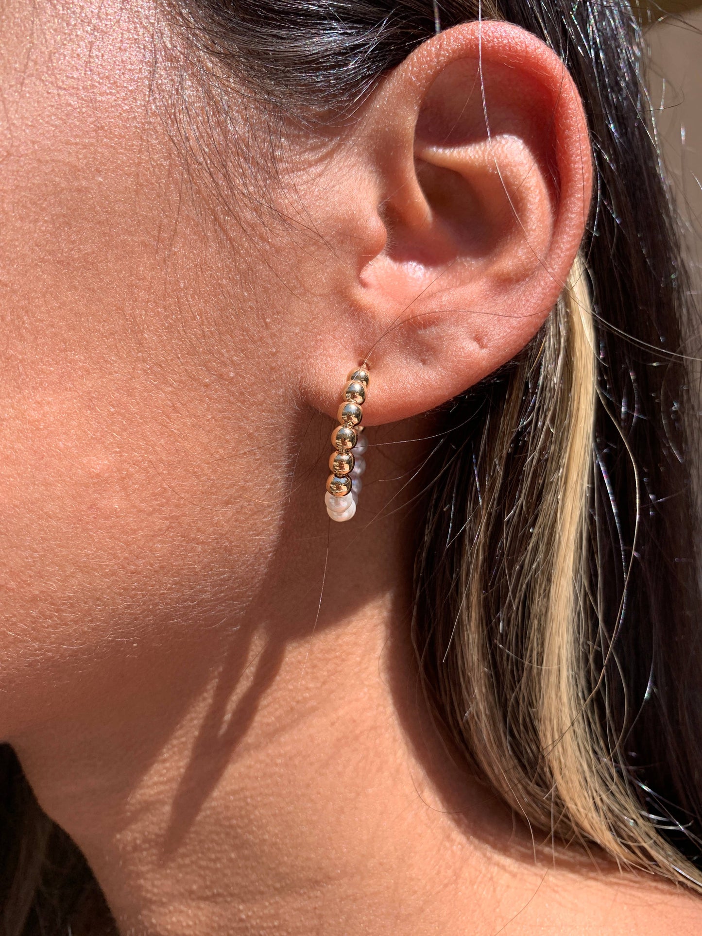 Mali Beads Minimal Gold Filled Hoops with Beads and Pearls – Dainty Everyday Earrings