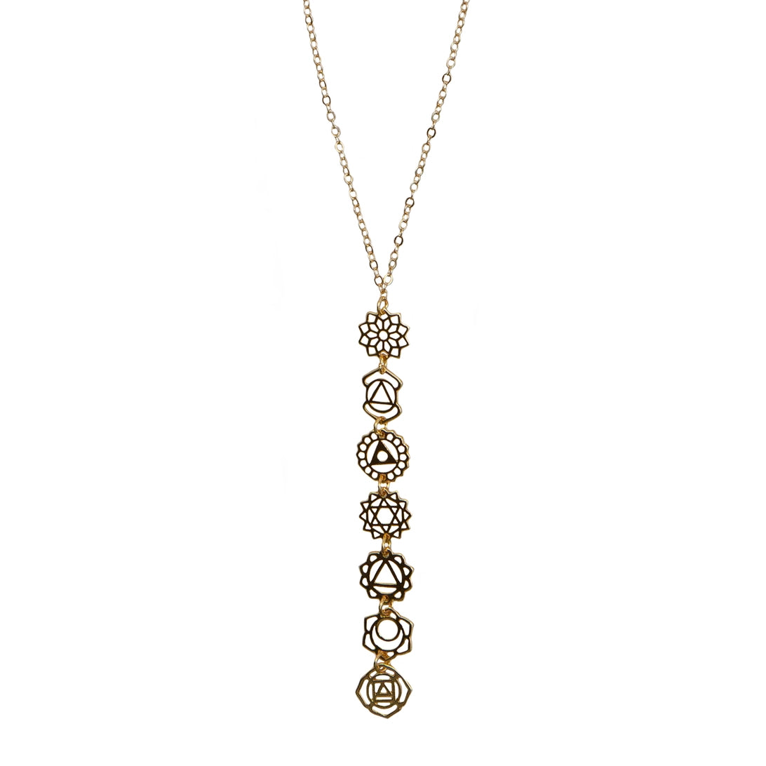 Lotus and Luna Gold Seven Chakra Drop Necklace
