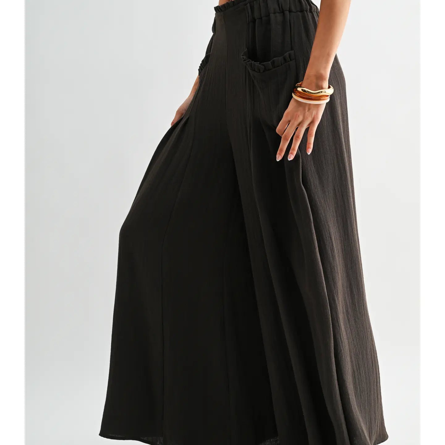 Camellia Wide Leg Palazzo Pant w Ruffles - Brown