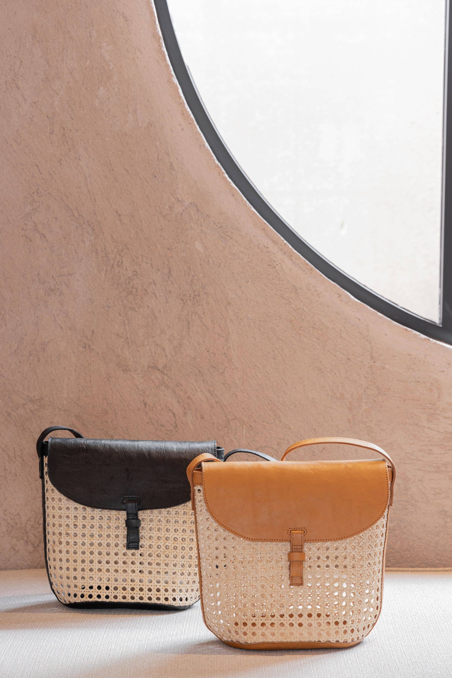 Village Thrive Rumi Leather and Cane Bucket Bag - Black