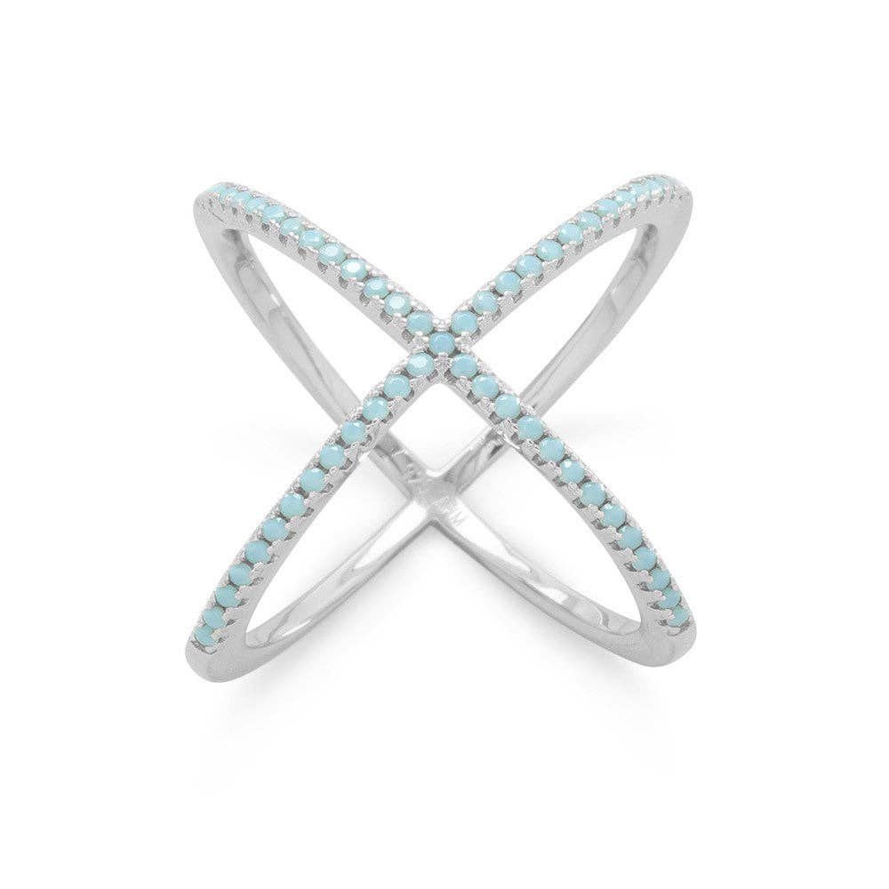 Silver Stars Collection Blue CZ Criss Cross 'X' Ring