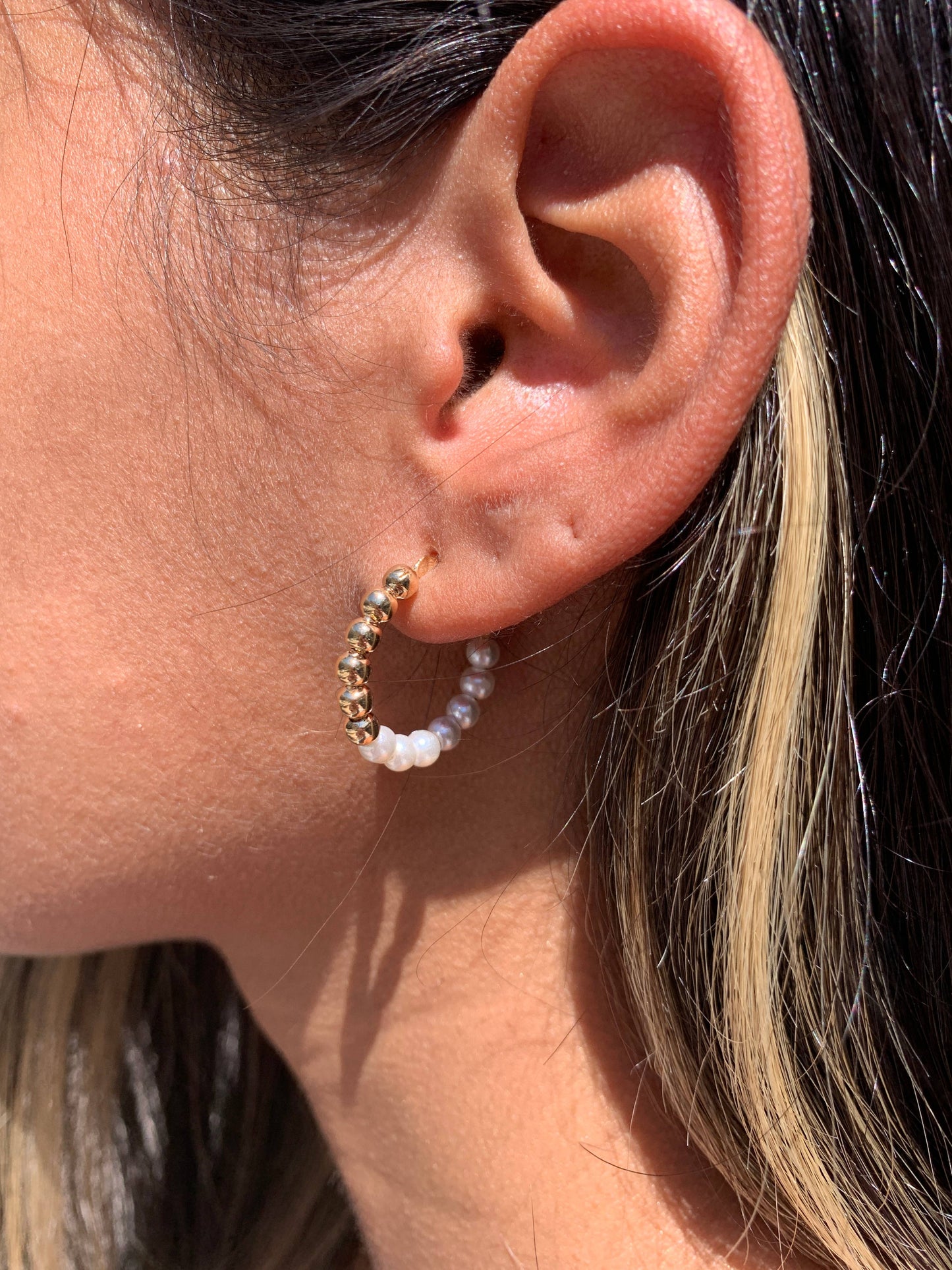 Mali Beads Minimal Gold Filled Hoops with Beads and Pearls – Dainty Everyday Earrings