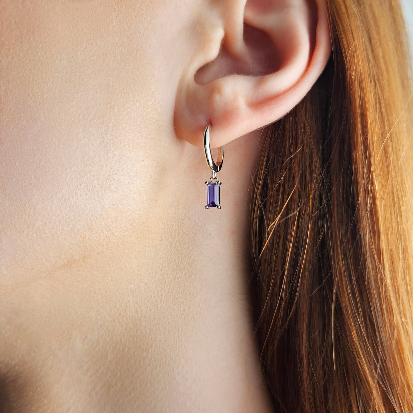 HolyBang Jewels Amethyst Beguette Cut Dangle Hoop - Gold
