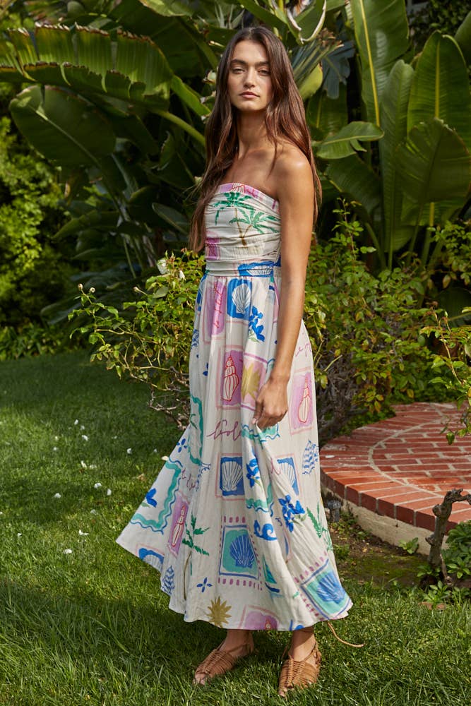 By Together Woven Print Detail Strapless Midi