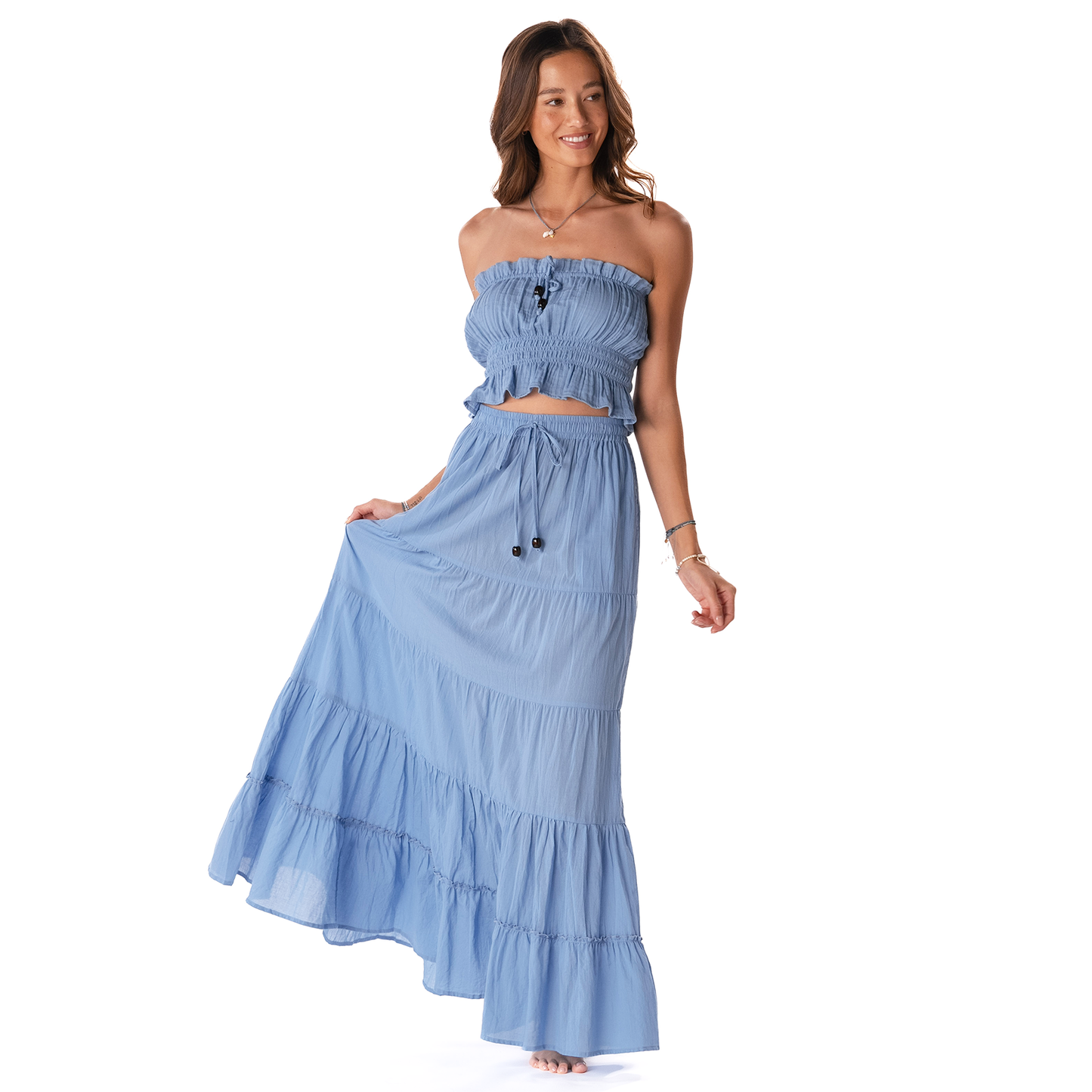 Lotus and Luna Shipwrecked Maxi Skirt with Bead - Denim Blue