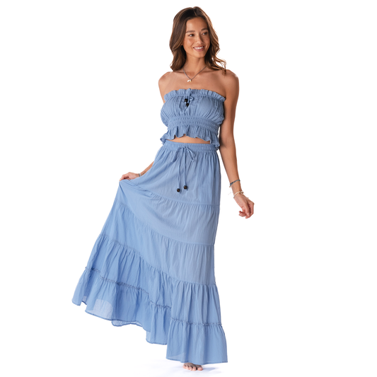 Lotus and Luna Shipwrecked Maxi Skirt with Bead - Denim Blue