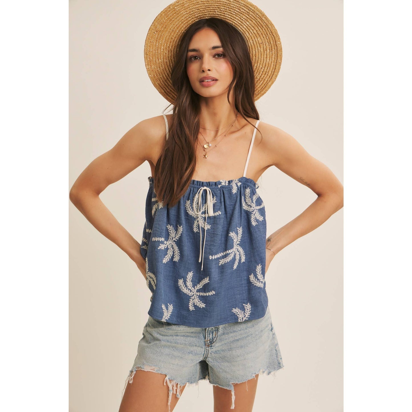 In February Feel Fresh Palm Embroidered Cami