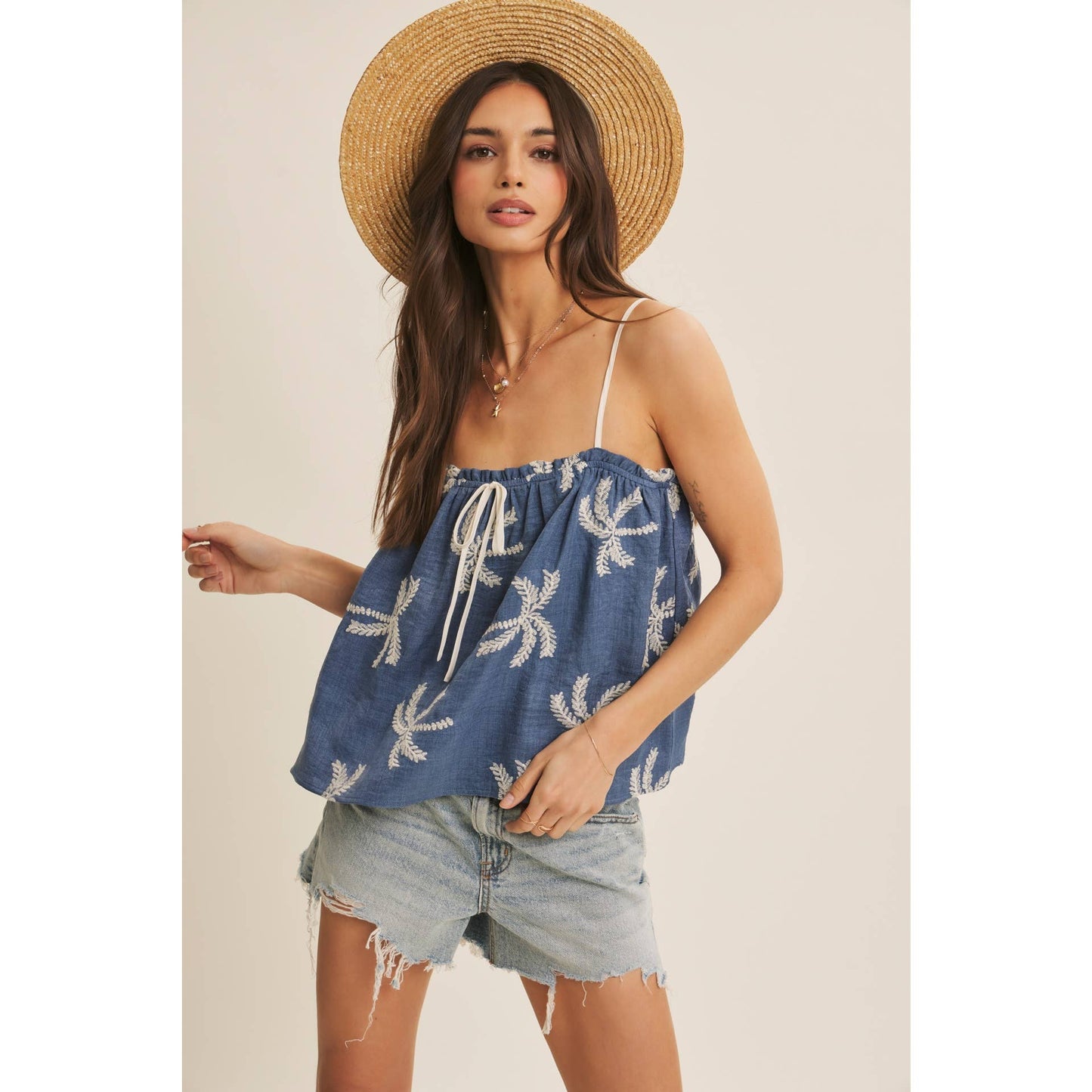In February Feel Fresh Palm Embroidered Cami