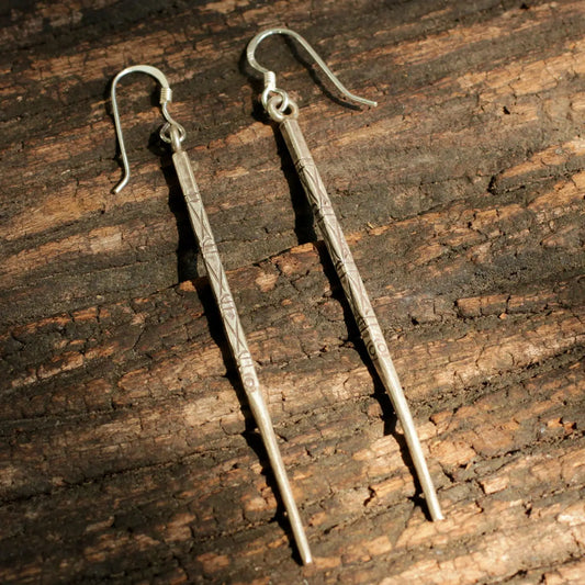 Baizaar Hill Tribe Sterling Silver Etched Needle Earring