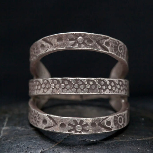 Baizaar Sterling Silver Etched Triple Open Band Ring