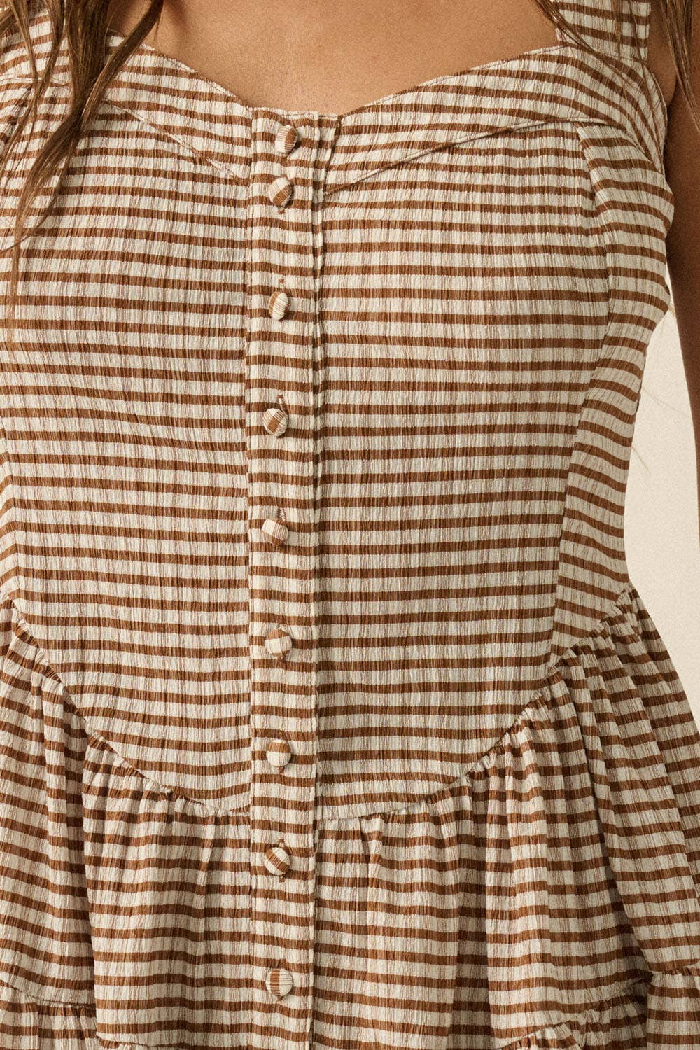 Promesa Gingham Sleeveless Fit-and-Flare Tiered Ruffle Romper