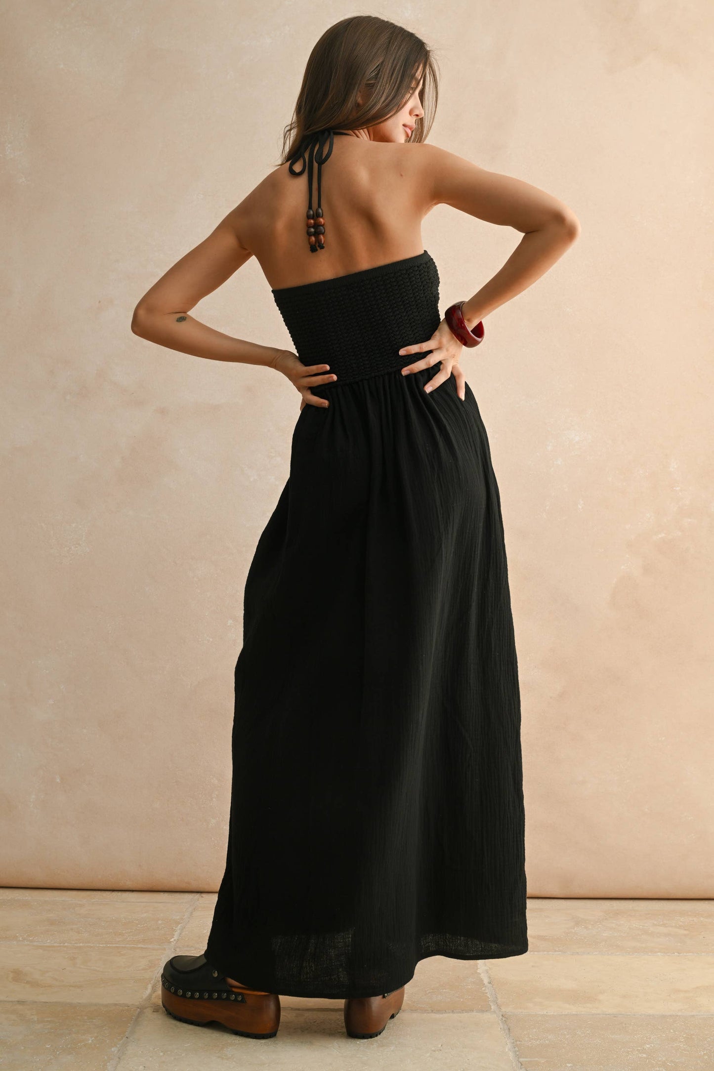 MIOU MUSE WASHED GAUZE WITH CROCHET TOP CONTRAST DRESS