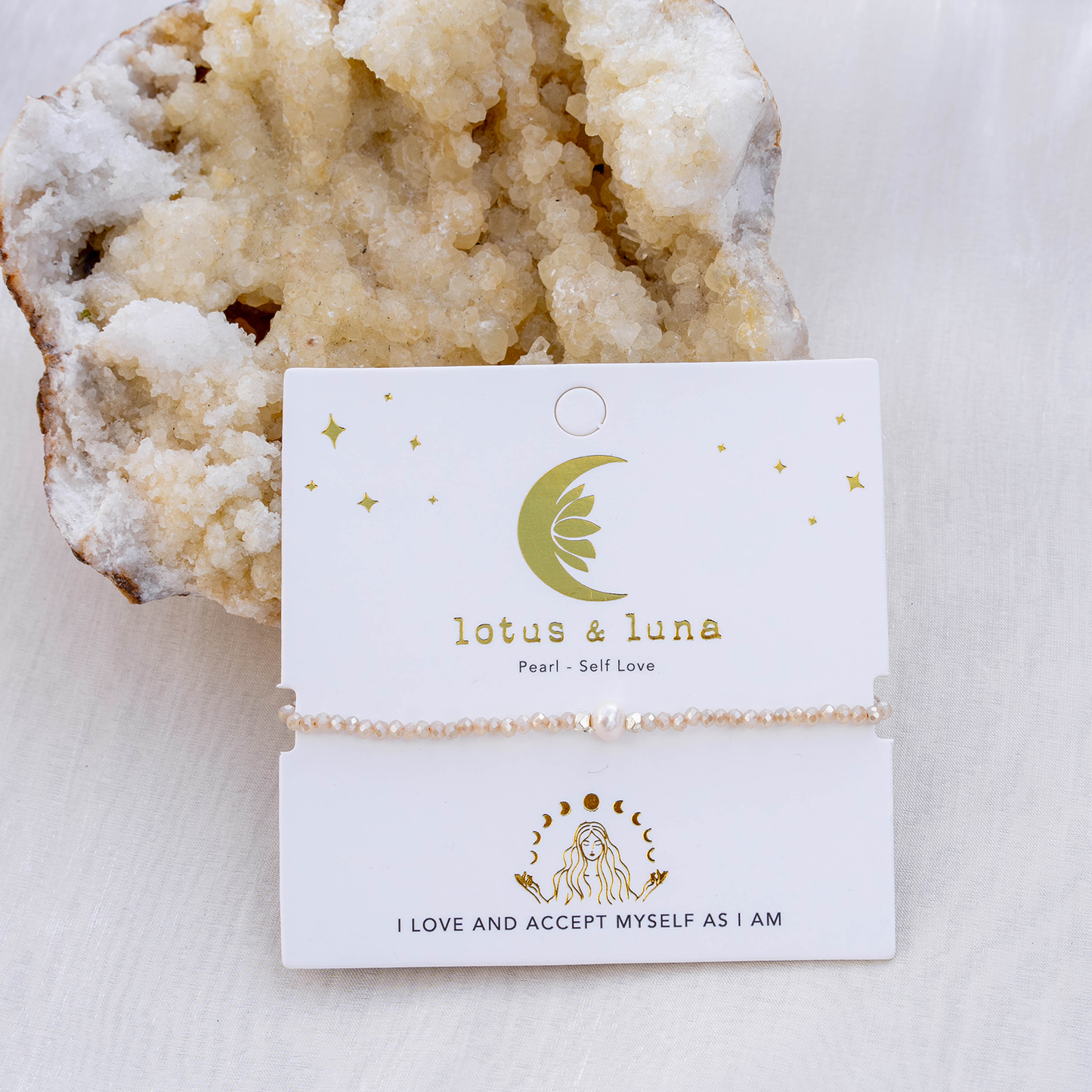 Lotus and Luna Goddess Bracelet - Pearl Self Love