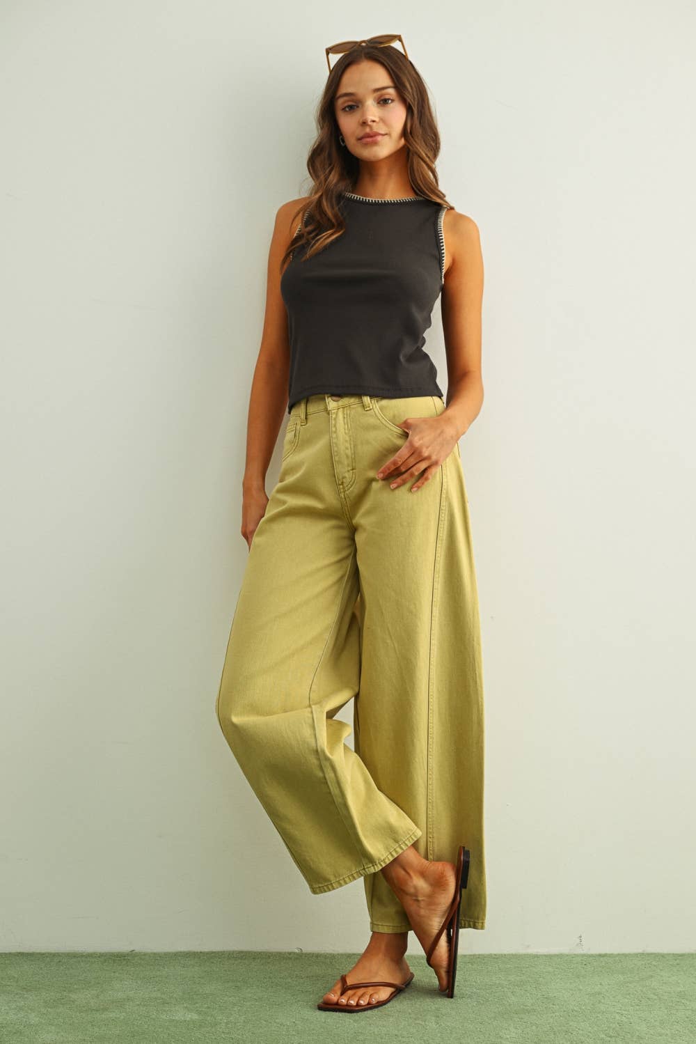 MIOU MUSE MINI RIBBED KNIT TOP WITH STITCH DETAIL