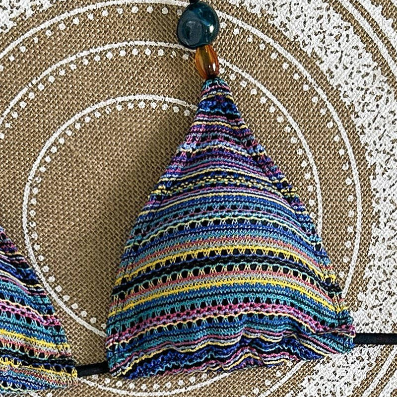 Mccolin Striped Bikini Top with Bead Detail