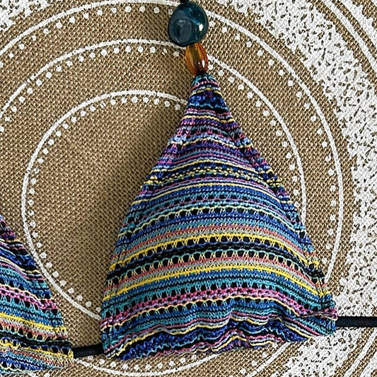 Mccolin Striped Bikini Top with Bead Detail