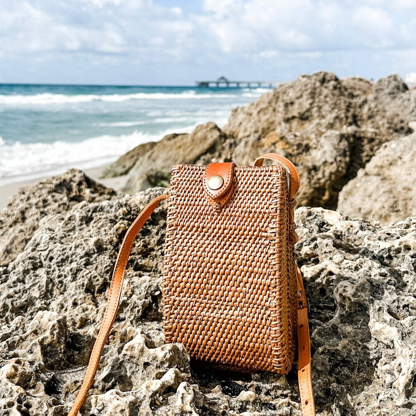 Ganapati Bali Rattan Envelope Crossbody Bag