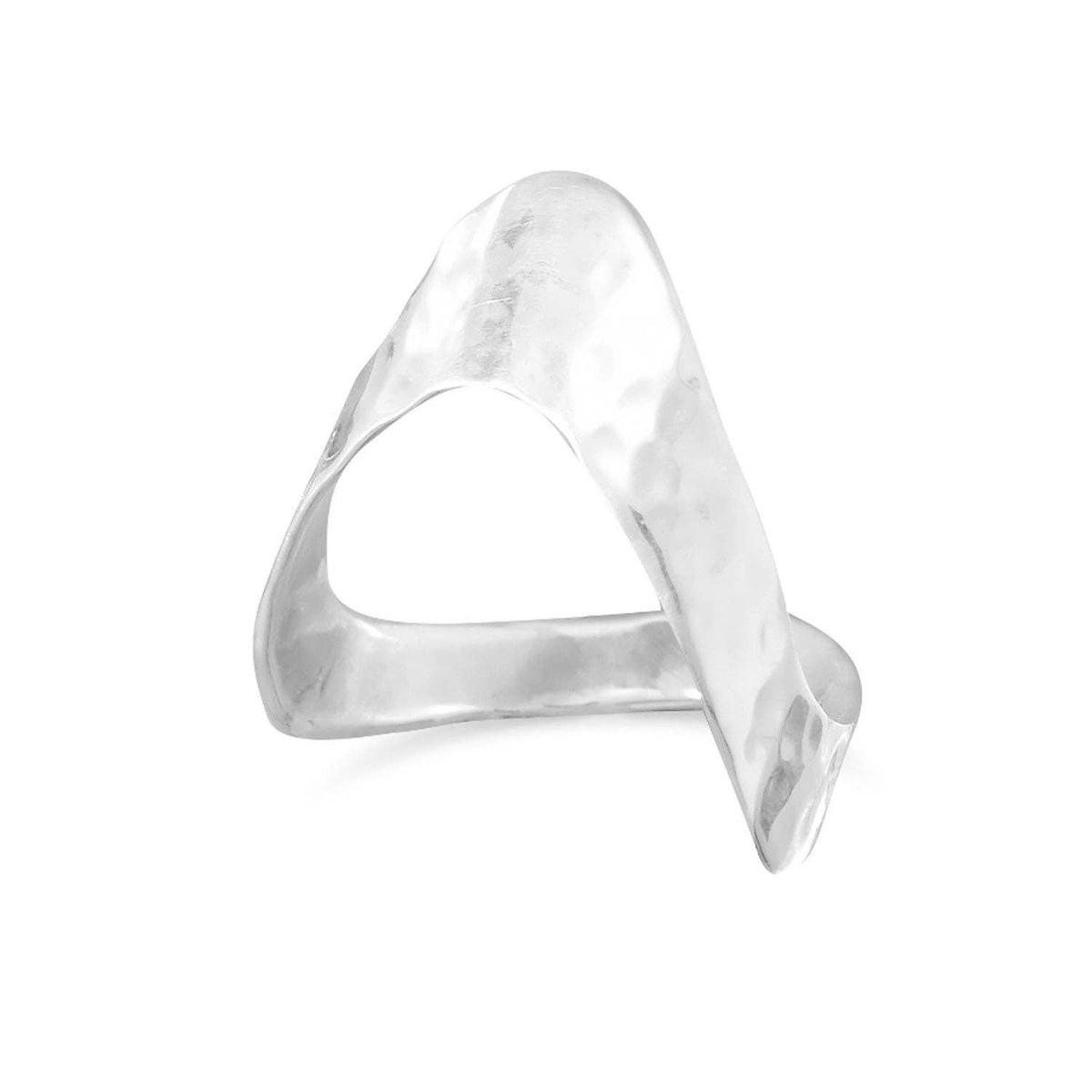 Silver Stars Hammered V Chevron Ring