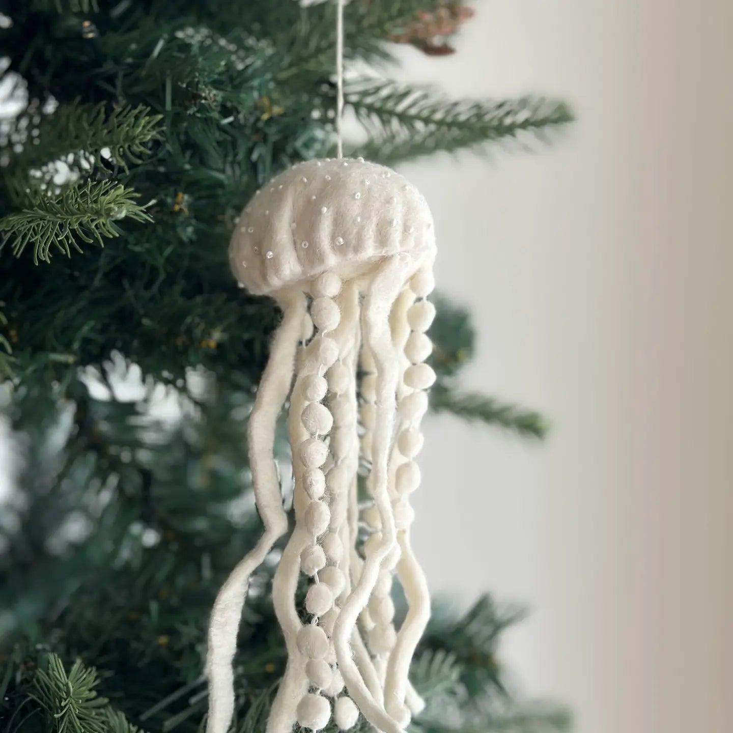 Ganapati White Felt Sea Life Ornament - Jellyfish