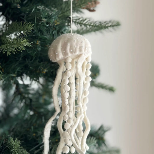Ganapati White Felt Sea Life Ornament - Jellyfish