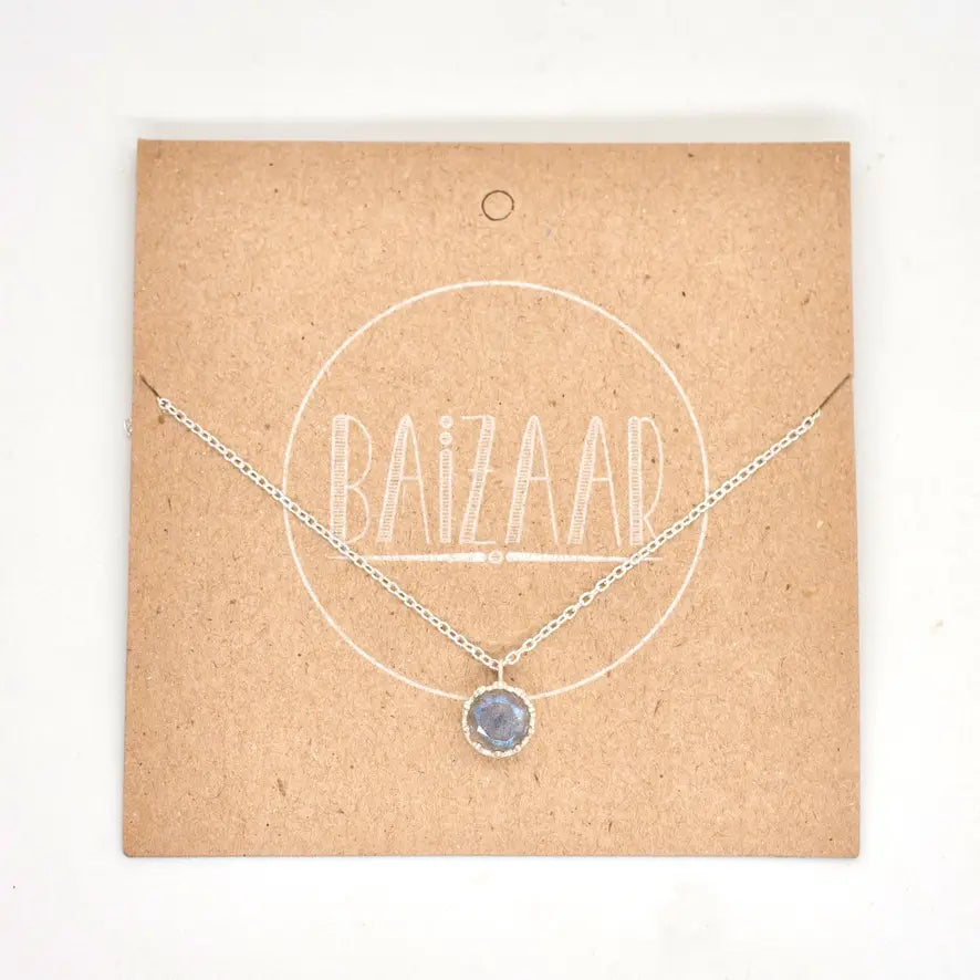 Baizaar Silver Cut Moonstone or Labradorite Necklace