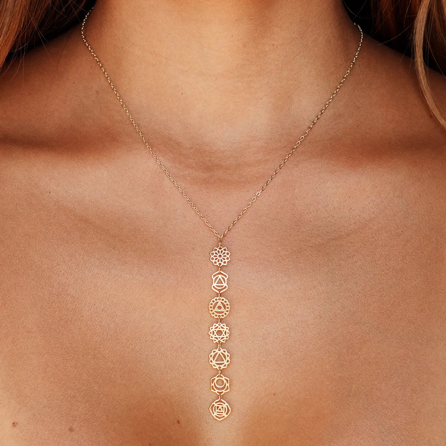Lotus and Luna Gold Seven Chakra Drop Necklace