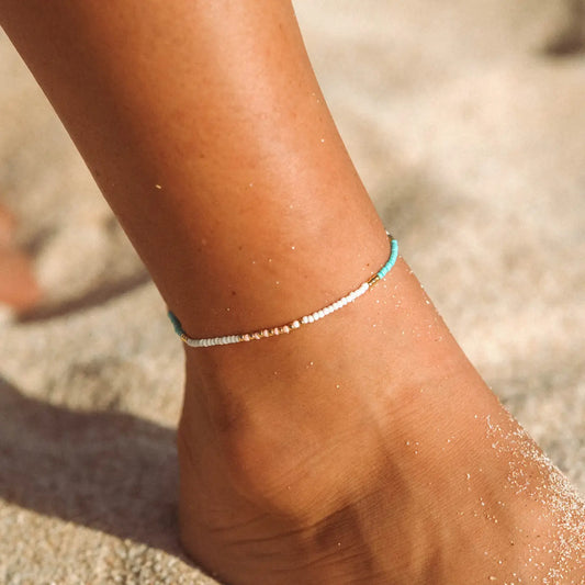Pineapple Island Gembira Beaded Anklet - Blue & White