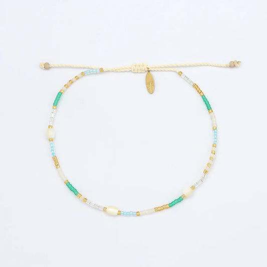 Pineapple Island Golden Hour Colorful Beaded Anklet - Sea Blue