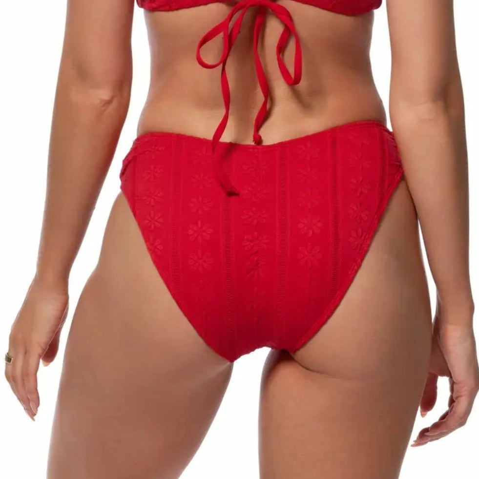 Pick Pink Textured Bikini Bottom - Red