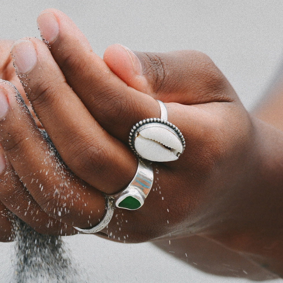 The Salty Gem Beaded Cowrie Shell Ring