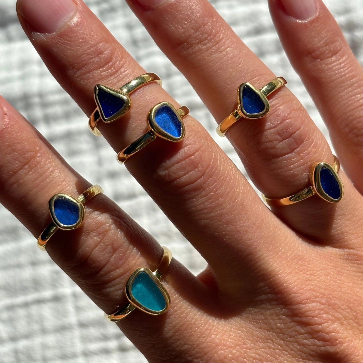 The Salty Gem Blue Sea Glass Ring - Gold Vermeil