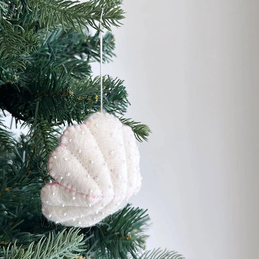 Ganapati White Felt Sea Life Ornament - Scallop
