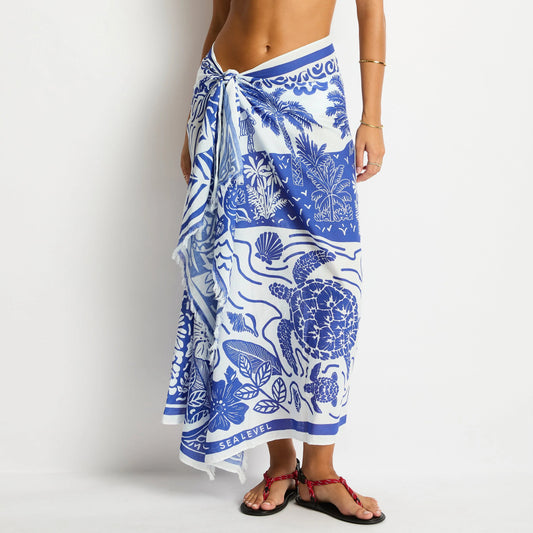 Sea Level Jungle Lino Long Sarong - Blue