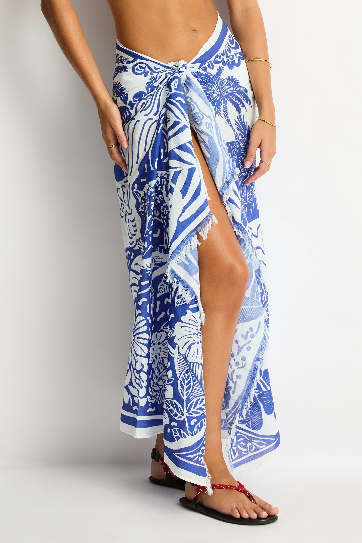 Sea Level Jungle Lino Long Sarong - Blue