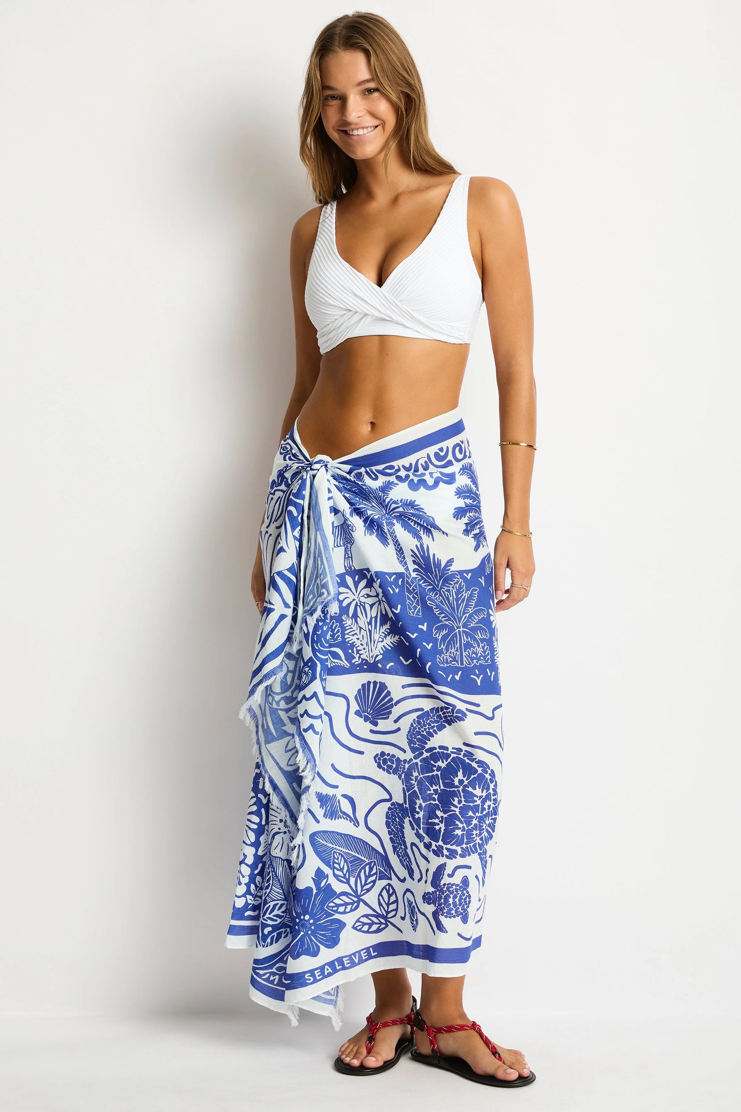 Sea Level Jungle Lino Long Sarong - Blue