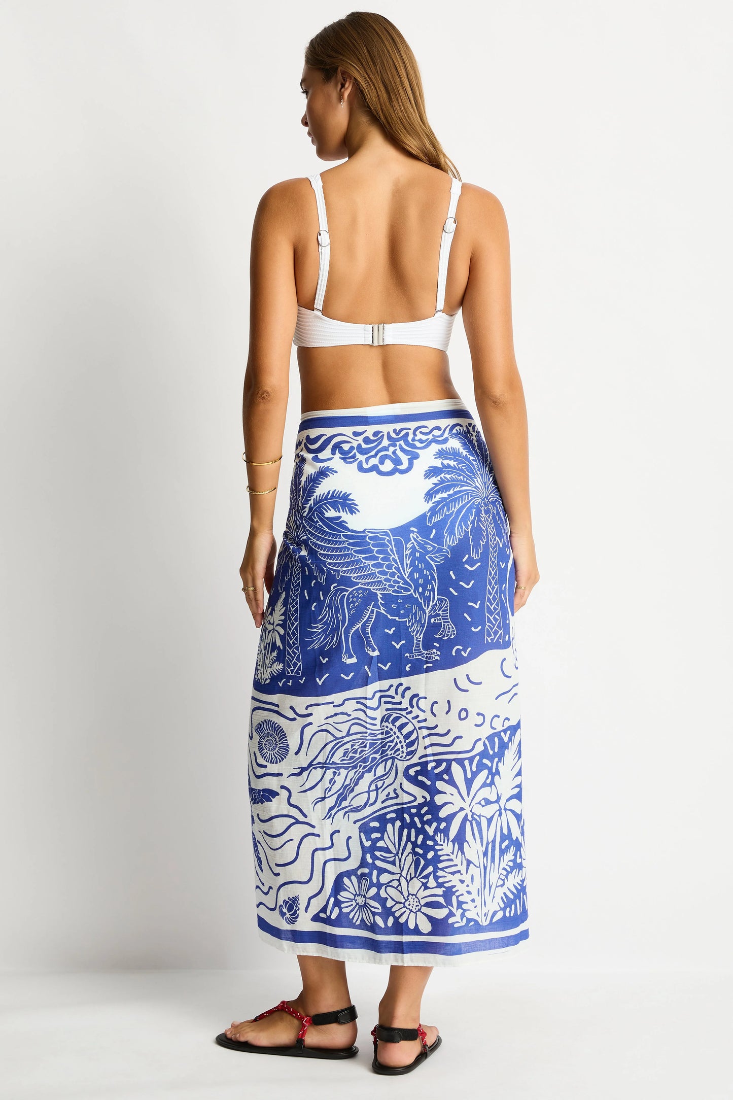 Sea Level Jungle Lino Long Sarong - Blue
