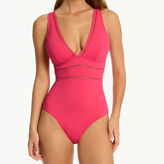 Sea Level Essentials Spliced One Piece - Roseberry