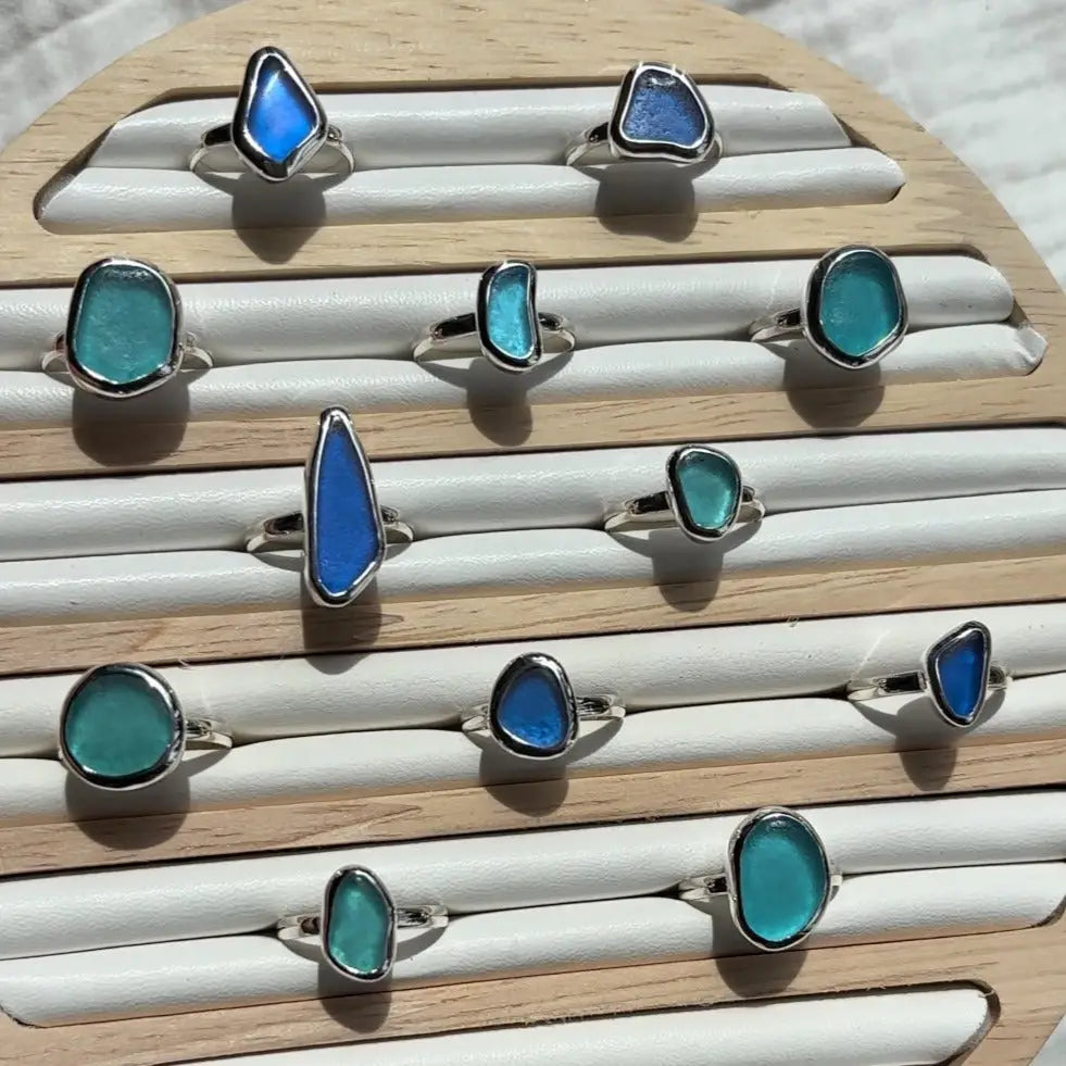 The Salty Gem Blue Sea Glass Ring - Sterling Silver
