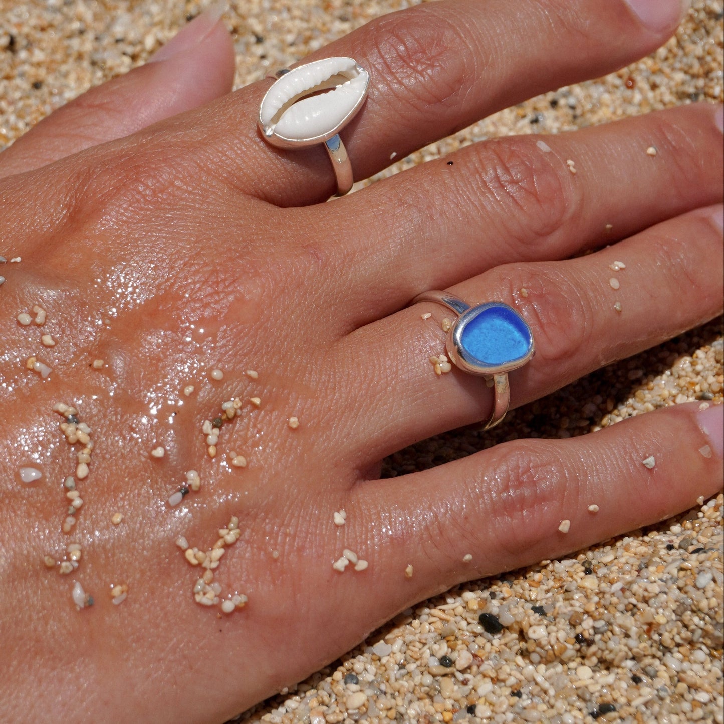 The Salty Gem Blue Sea Glass Ring - Sterling Silver