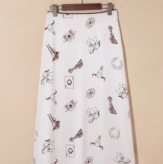 Hidden Brand Western Cowgirl Satin Maxi Skirt